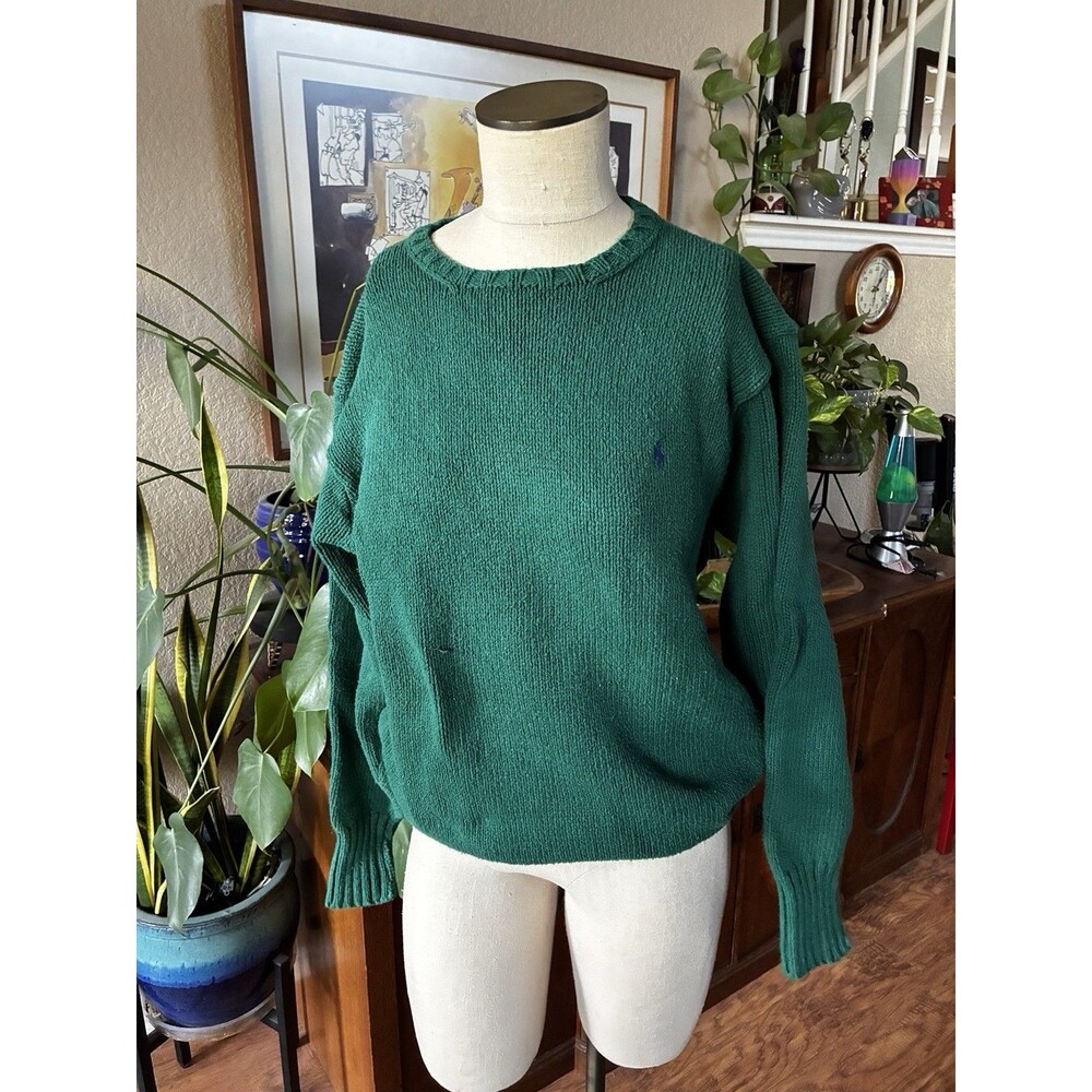 Polo Ralph Lauren Fisherman Chunky Knit Sweater Men's Sm Green Pony Vintage 90s